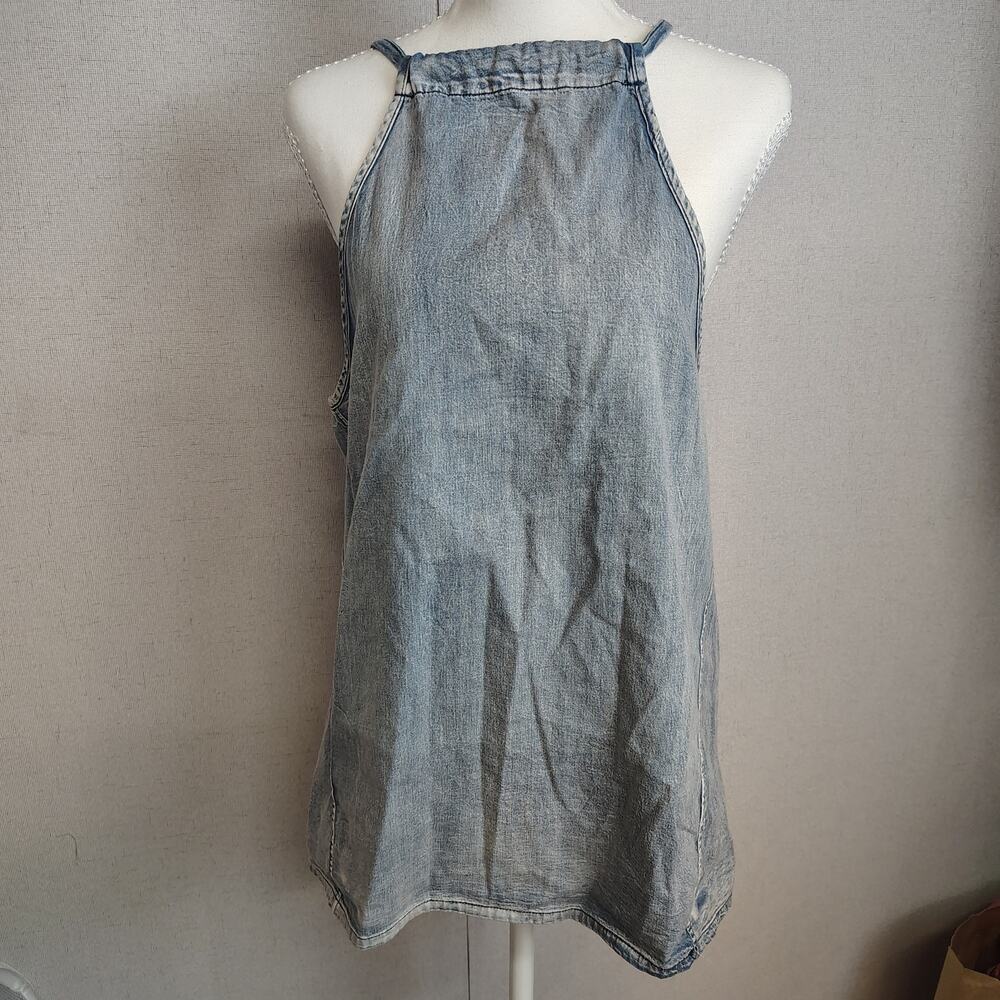 AMOLI Denim Chambray Halter Dress Womens S Blue Tie Back Western Boho NWT